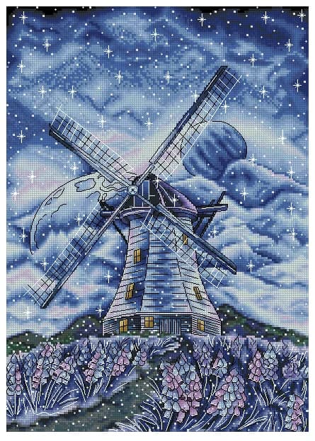 Kit da cucito con mulino a vento e cielo stellato blu, tela non stampata 16CT 14CT, kit per ricamo a punto croce fatto a mano, decorazione fai da te per la casa
