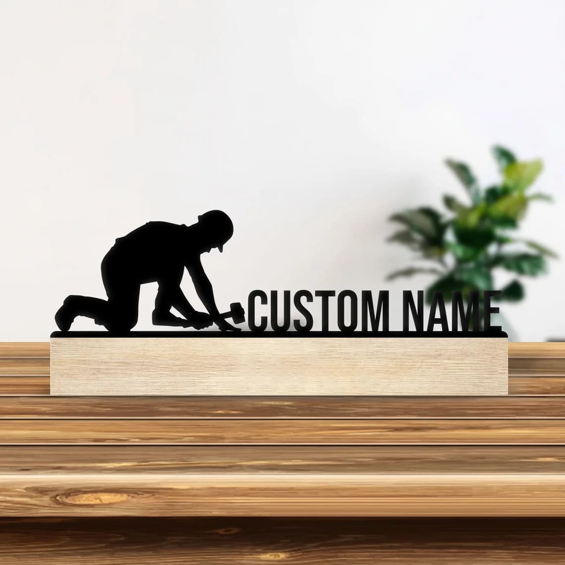 1pc Personalized Iron Desktop Ornament Customizable Content With Wooden Base Desktop Decoration That Does Not Require Assembly