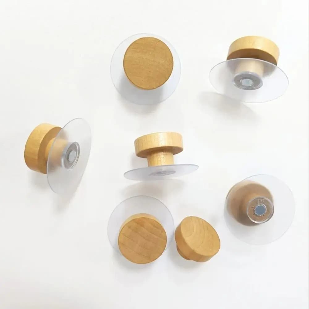 10pcs Natural Wooden Material Wooden Suction Cup Hook Suction Cup Sticking Design Smooth Surface Round Wall Hook
