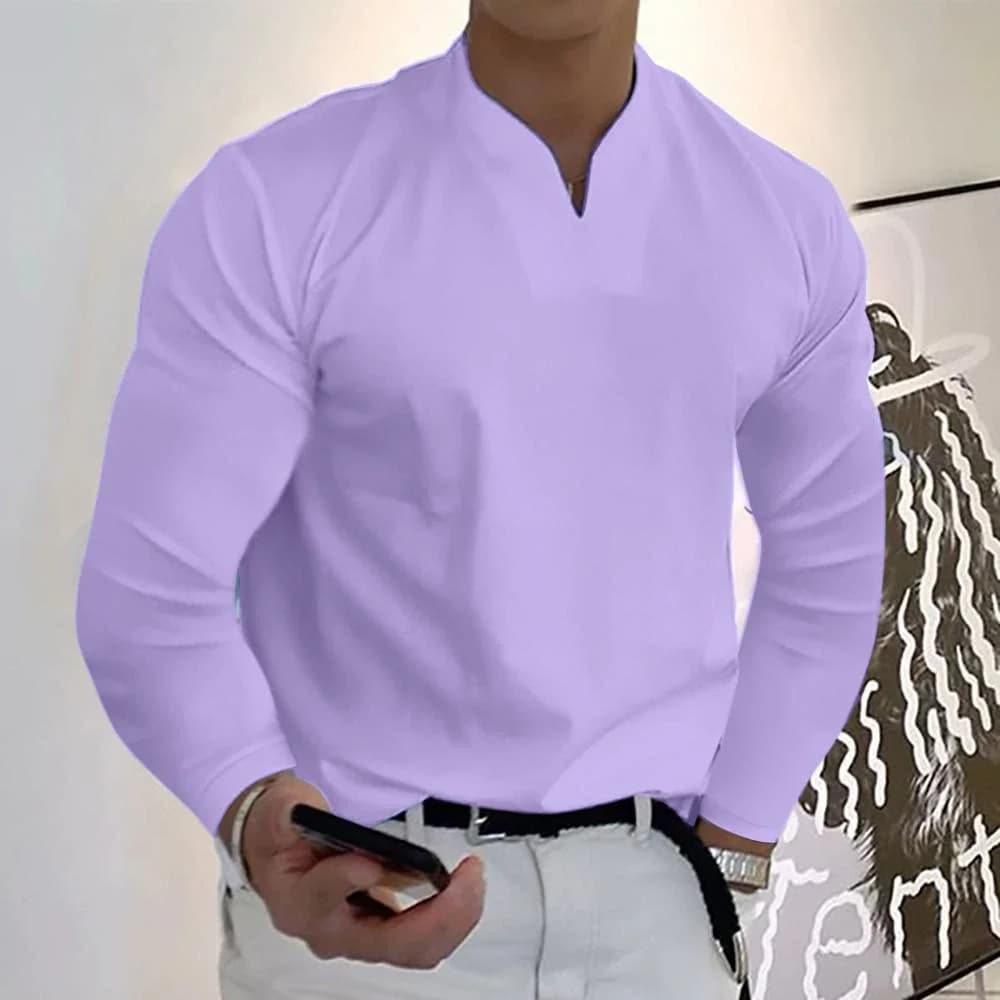 Men Long Sleeve V Neck T Shirt Slim Fit Casual Basic Solid Top