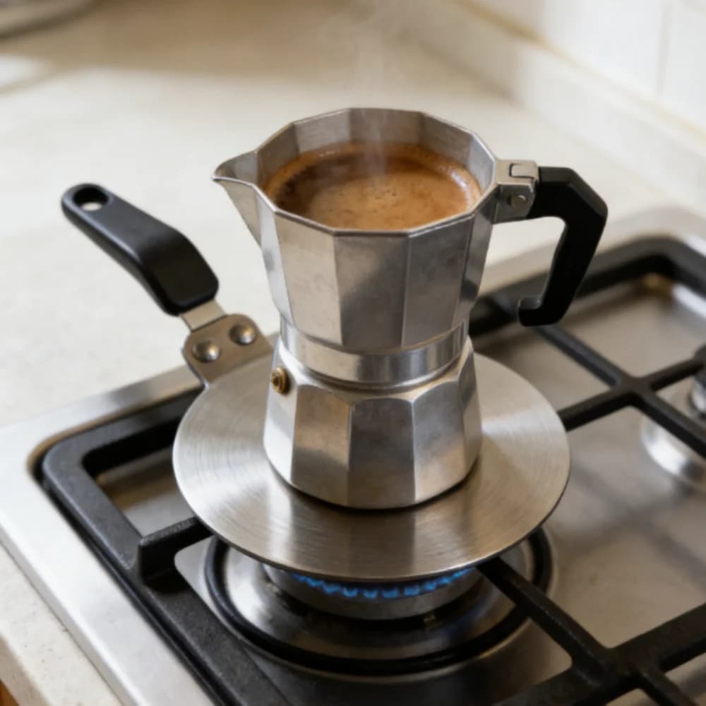 Nuovo Diffusore di Calore per Moka - Piastra in Ceramica per Caffettiera/Vetro, Disco Termoconduttivo per Piano Cottura a Induzione, Acciaio Inox per Esterni