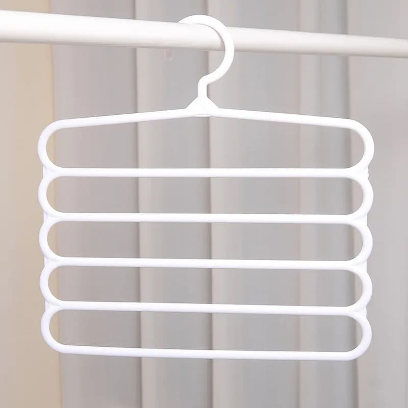 Multifunctional 5 Layers Pants Hangers Holders Trousers Hanger Storage Rack Clothes Space Saver Wardrobe Closet Organizer（white/pink）