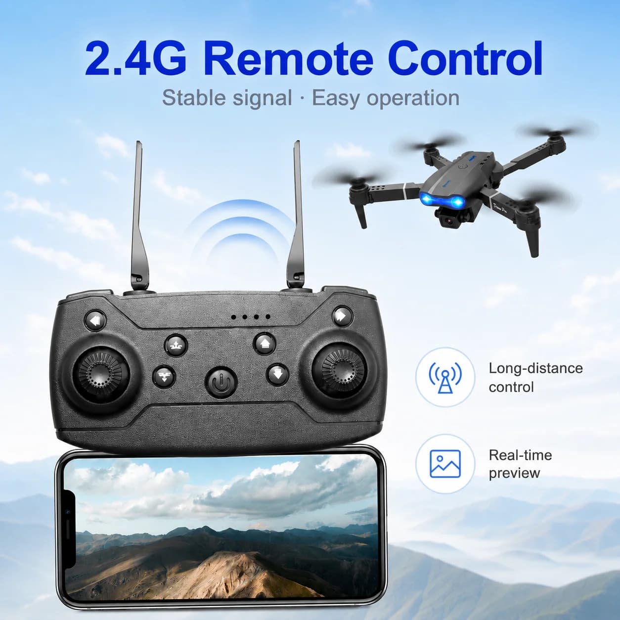 4K HD RC Drone Foldable Dual Camera 90° Adjustable 120° Wide Angle 50X Zoom Altitude Hold 2.4G 100M Remote FPV Quadcopter