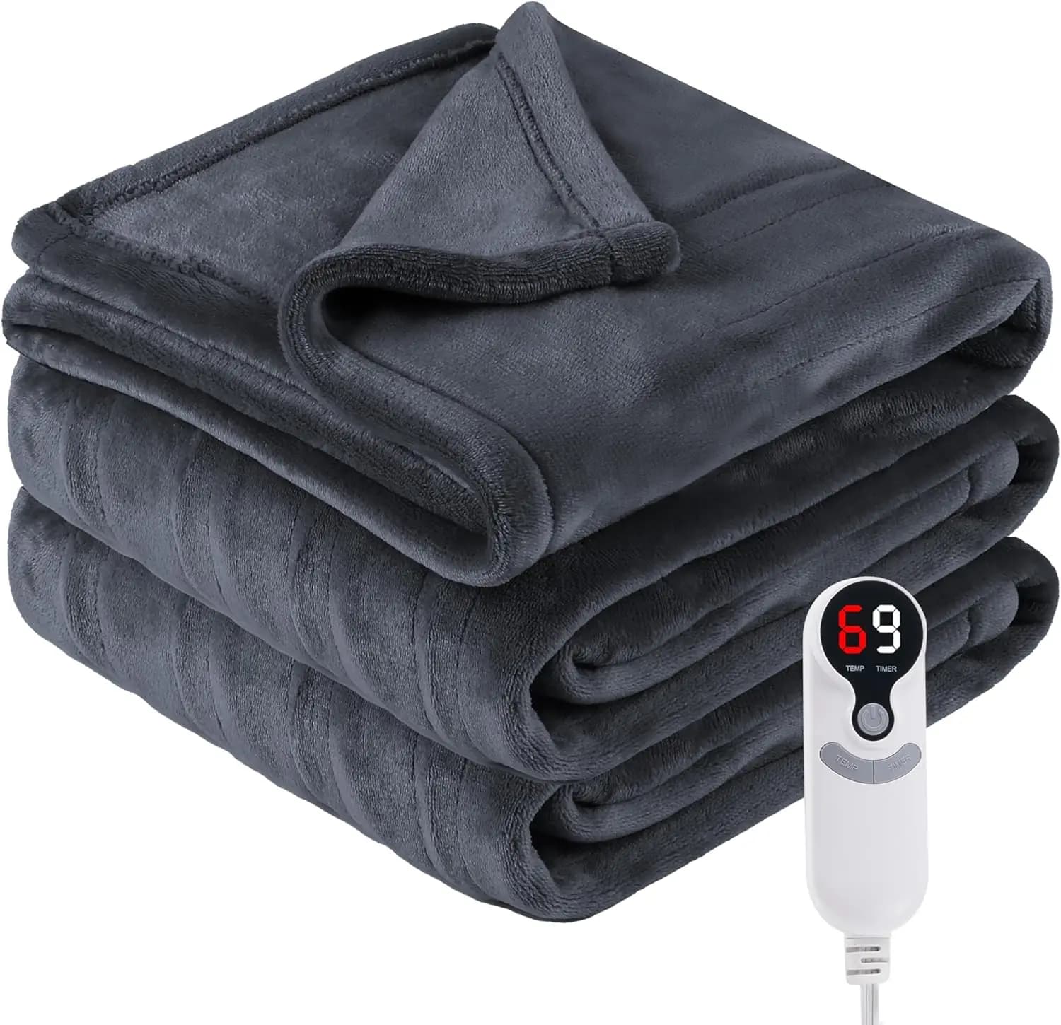 Coperta doppia riscaldata elettrica 62x84 pollici, 6 impostazioni di calore con spegnimento automatico, lavabile in lavatrice grigio scuro