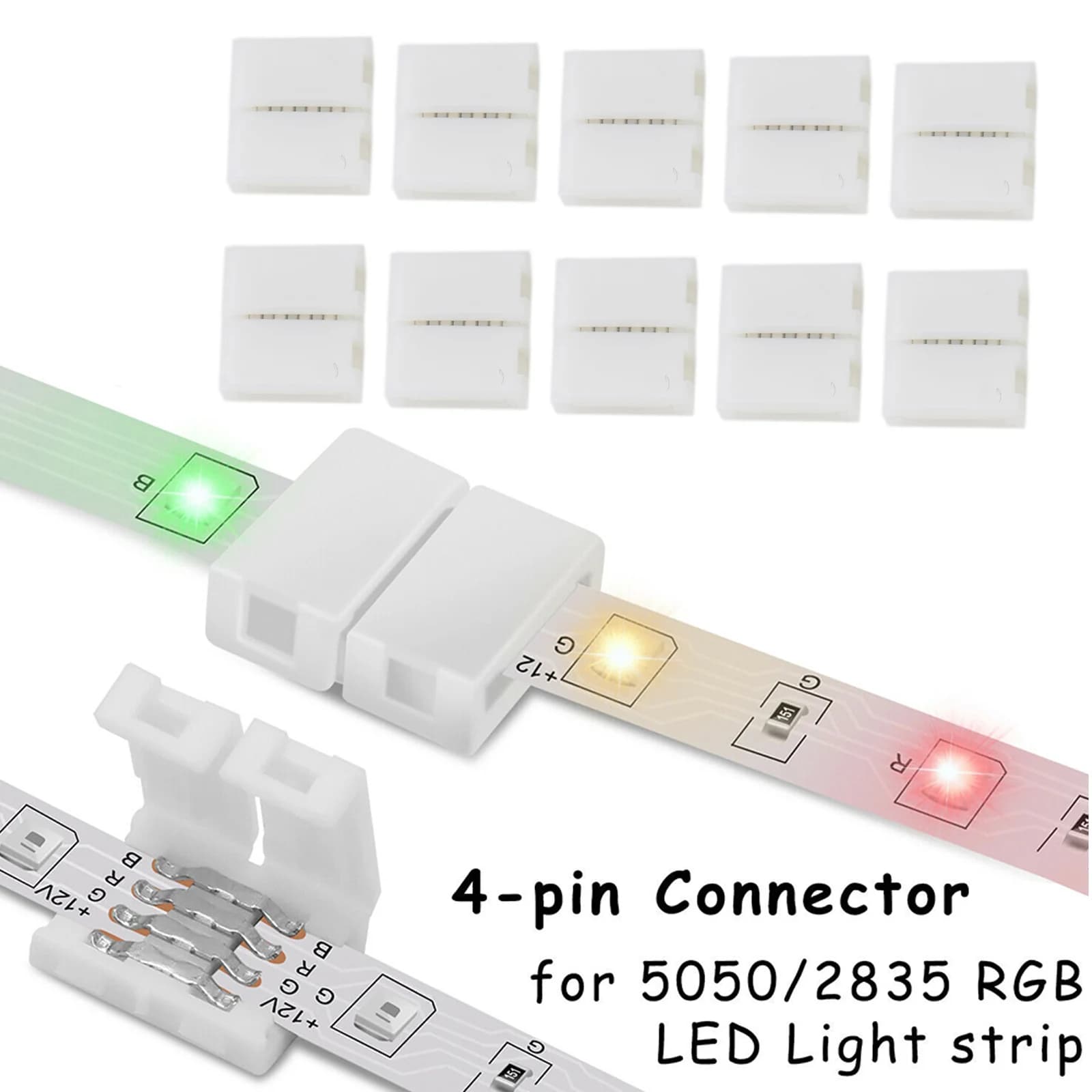 Connettore luce LED Connessioni striscia LED facili e flessibili 10 pezzi Connettore senza saldatura per striscia RGB a 4 pin da 10 mm