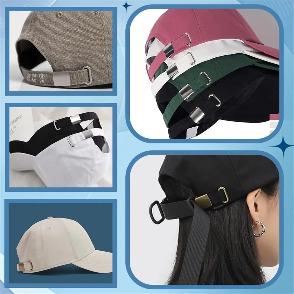 40 Set 5 Colors Stainless Steel Cap Buckle Adjustment Hat Cap Clip Buckle Closures for Hats Backpack Bag Straps Repair