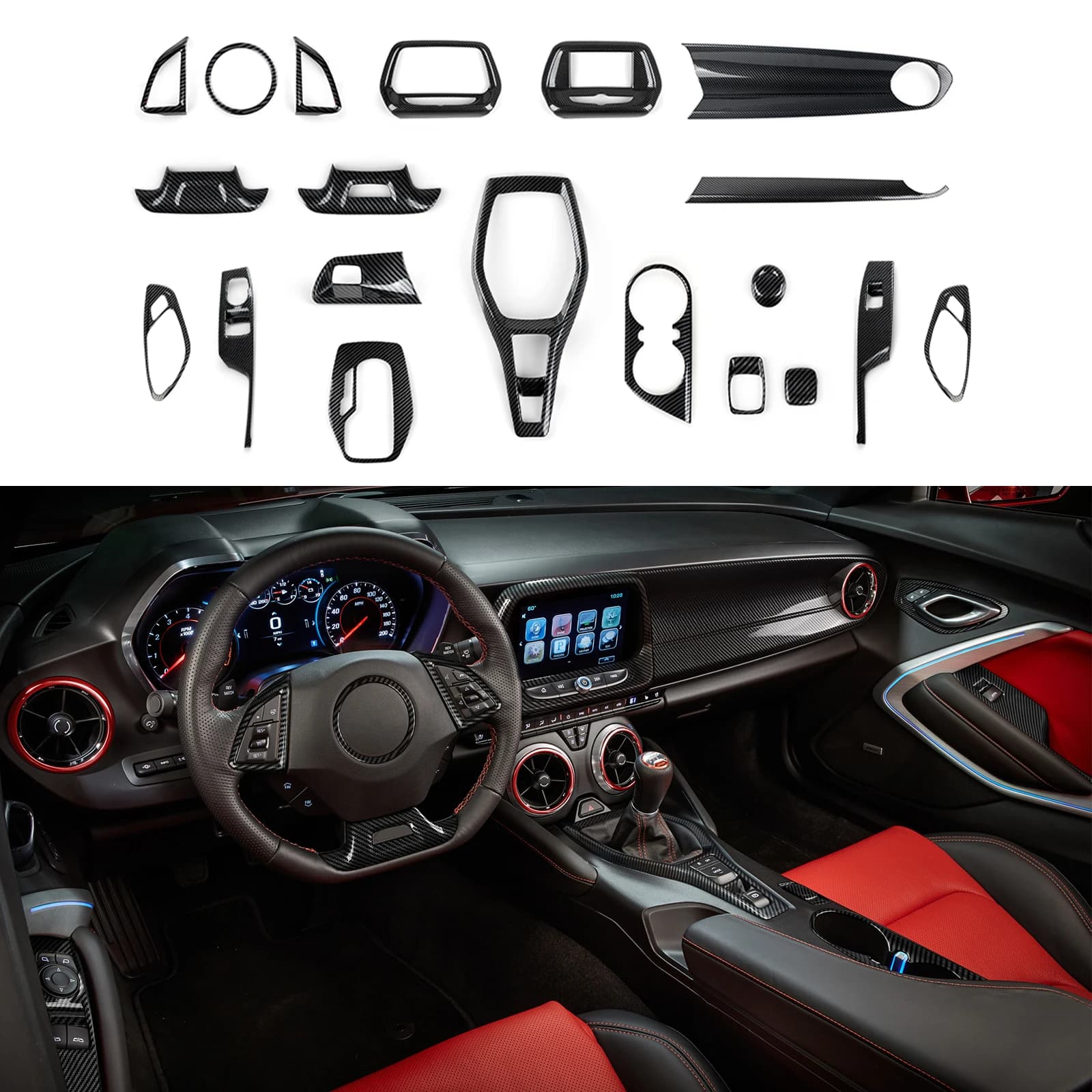 ABS Trim Car Flyer Button Carbon Fiber Cover Panel Interior Wall decal For Chevrolet Camaro ZL1 2016-2026 Accessories
