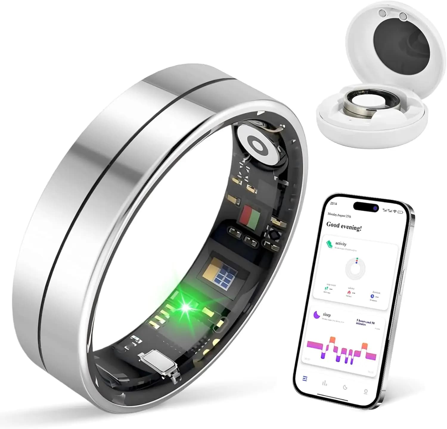 Anello Smart per la Salute: Monitoraggio del Sonno, Cardiofrequenzimetro, Braccialetto Fitness Impermeabile 5ATM Senza Costi di Abbonamento