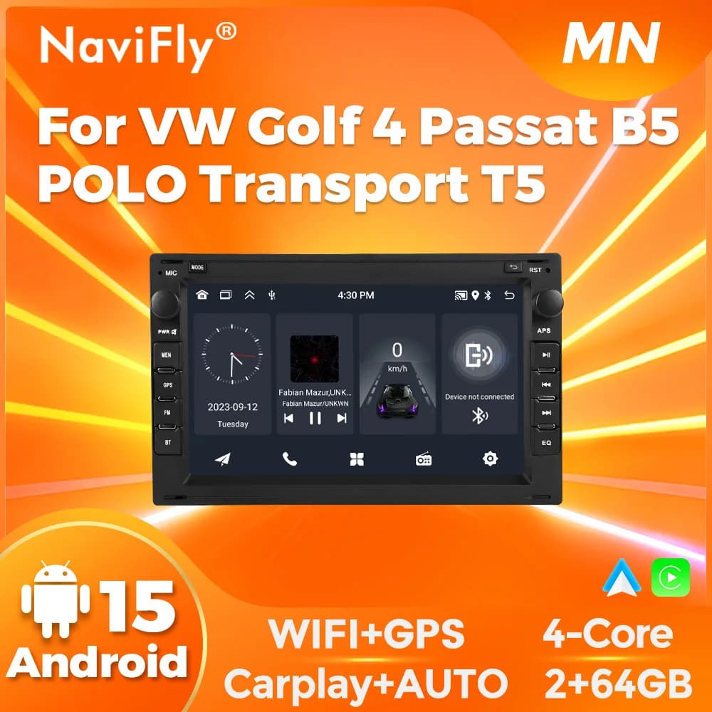 Navifly Android 15 Wireless CarPlay Android Auto Navigation GPS Multimedia For Volkswagen Golf 4 Passat B5 POLO Transport T5