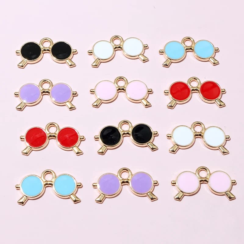 20 pcs 10x18mm Enamel Sunglasses Charms Small Pendant Cute Jewelry DIY Making Accessories for Earrings Bracelet Keychain
