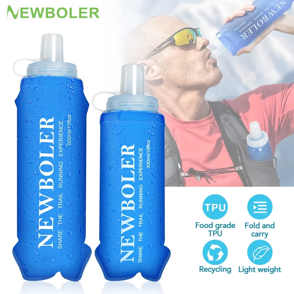 NEWBOLER 300/500ML Bottiglia d'acqua TPU Pieghevole Bottiglia morbida Sport all'aria aperta Borsa d'acqua Bottiglia d'acqua pieghevole Corsa da campeggio