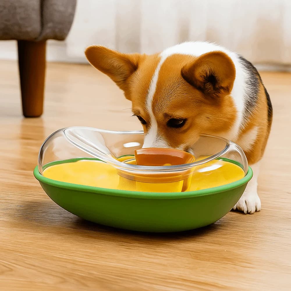 Dispenser di Cibo per Cani a Forma di Avocado Resistente all'Usura, Anti-Rovesciamento, Interattivo, con Apertura Regolabile