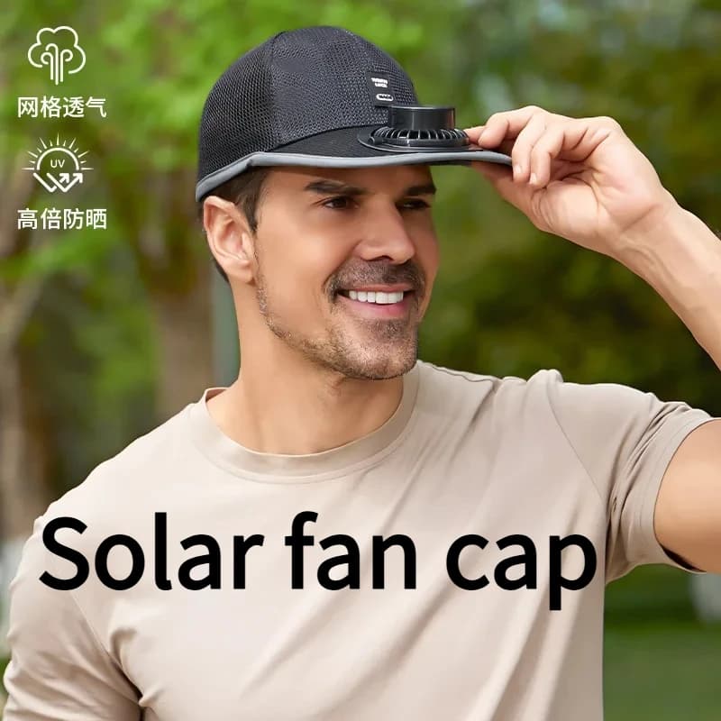 NUOVO Cappello Estivo con Ventilatore a Ricarica Solare per Uomo e Donna, Berretto Traspirante con Rete e Protezione Solare, Strumento EDC