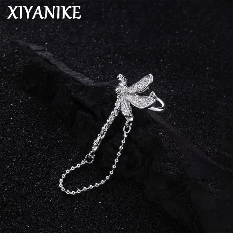 XIYANIKE Orecchini a clip con osso per orecchio con nappa a catena a forma di libellula senza foro per donna Ragazza Moda coreana Nuovi gioielli Regalo Party Street