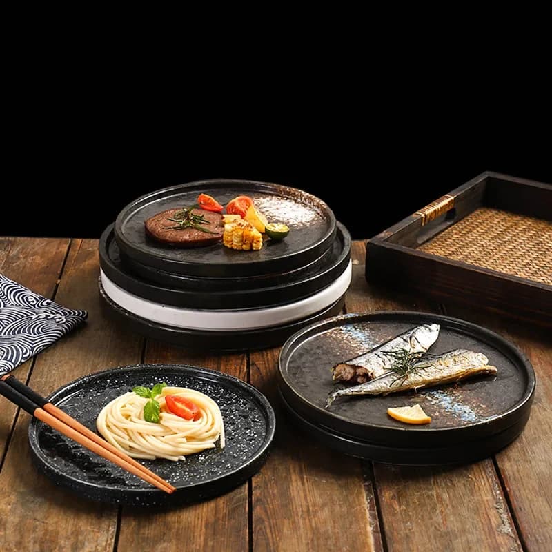 Ceramic Steak Plate Creative Pasta Western Pizza Simple Stone Pattern Flat Japanese Cuisine Home Restaurant