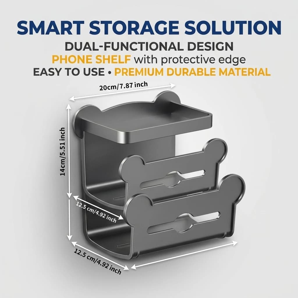 Toilet Paper Holder with Shelf Wall Mounted Bathroom Tissue Box Storage Rack with Phone Stand for Roll Paper Grey Modern Space Saving Dispenser 7.87 x 5.51 x 4.92 Inches Washroom Organizer
