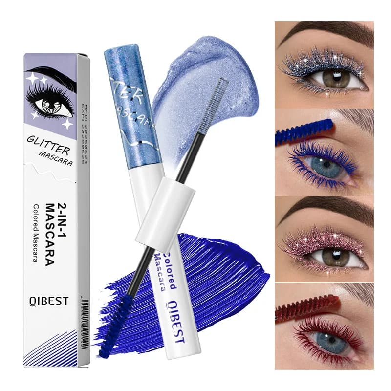 Mascara curled dense waterproof matt perlescent with glittering brushed diamonds