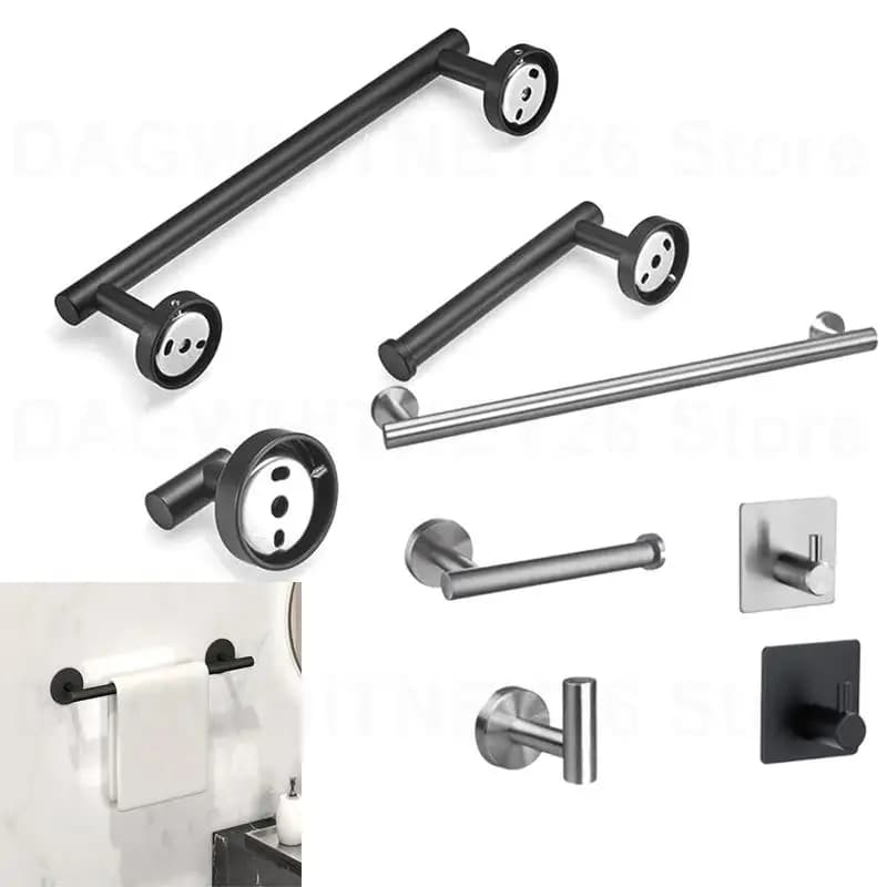 Gancio per accappatoio Porta asciugamani Bar RackRound Nero Mensola in acciaio inossidabile Carta igienica per tessuti Accessori per il bagno fai da te Set di hardware U26