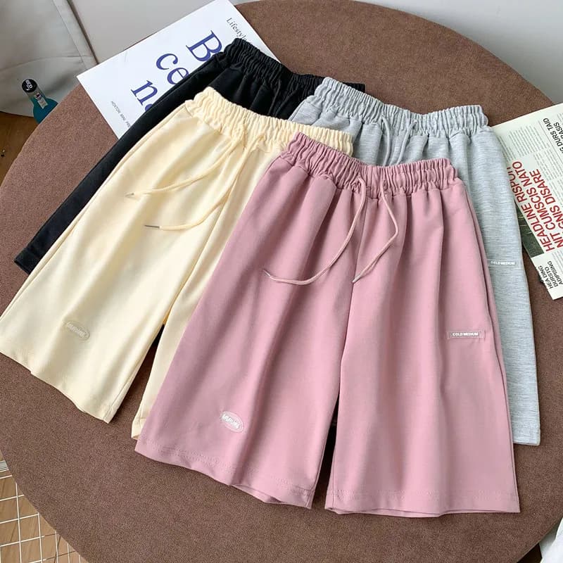High Waist Wide Leg Five-Quarter Length Sports Shorts for Women Student Friendly Casual Pants Korean Style Commute Fashion