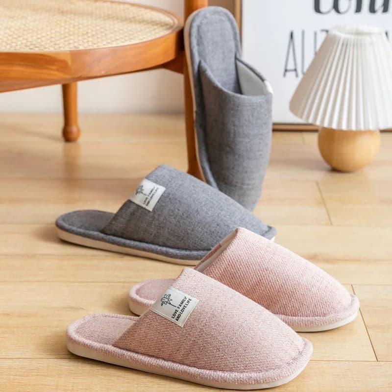 Men's Linen Slippers Home Indoor Anti-Slip Soft Bottom Cotton Slippers Winter Home Couple Floor Walking Couple Slippers