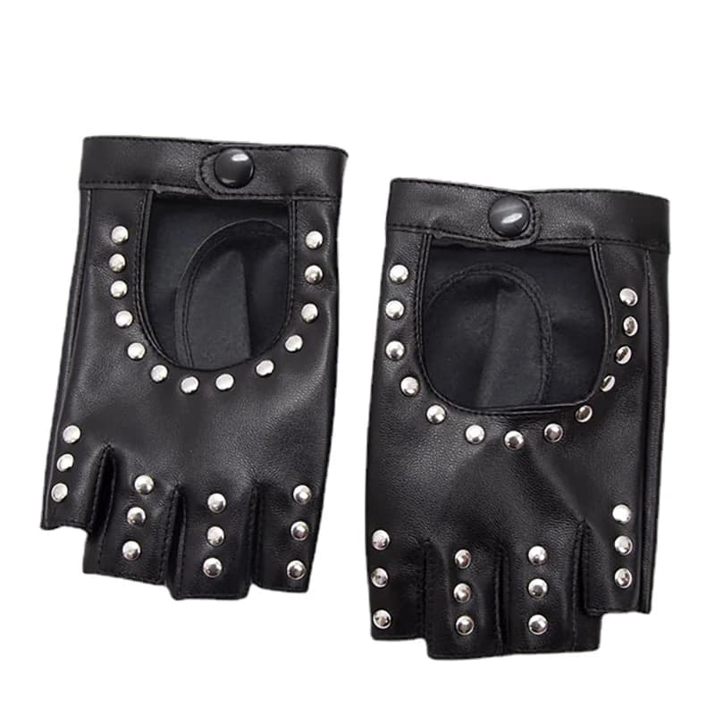 Guanti mezze dita corti in pelle PU con rivetti punk neri Donna Hip-Hop Guida Moto Party Cool Girl Guanto senza dita bello
