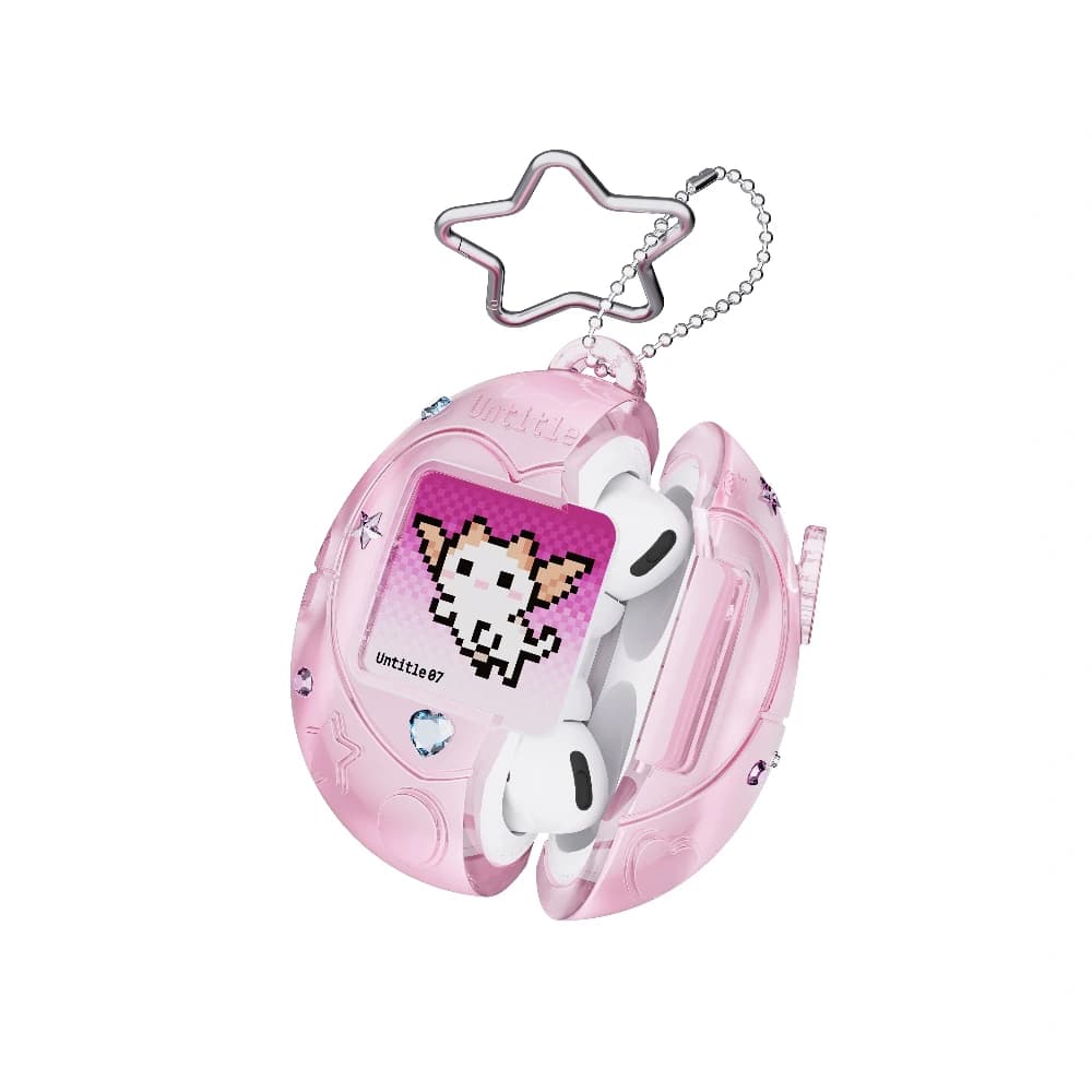 Cute for Tamagotchi Style Airpods 4/Pro 2/1 Earphone Case for soft transparent silicone earphones with animated cardboard cord sticker