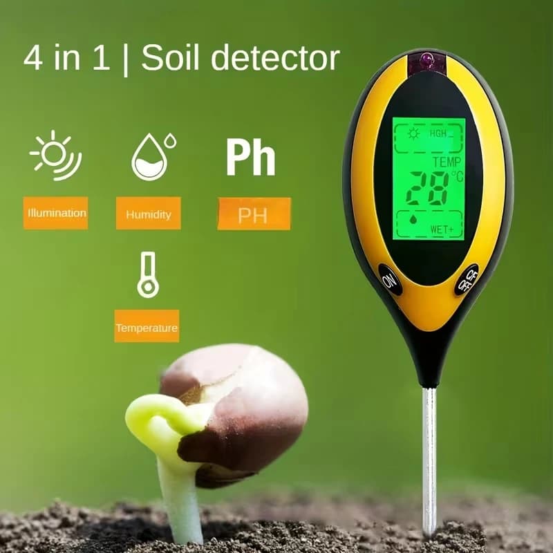 4-in-1 Soil Moisture Meter – Multifunctional Soil pH, Temperature, and Light Tester; Soil Tester with Easy-to-Read Display