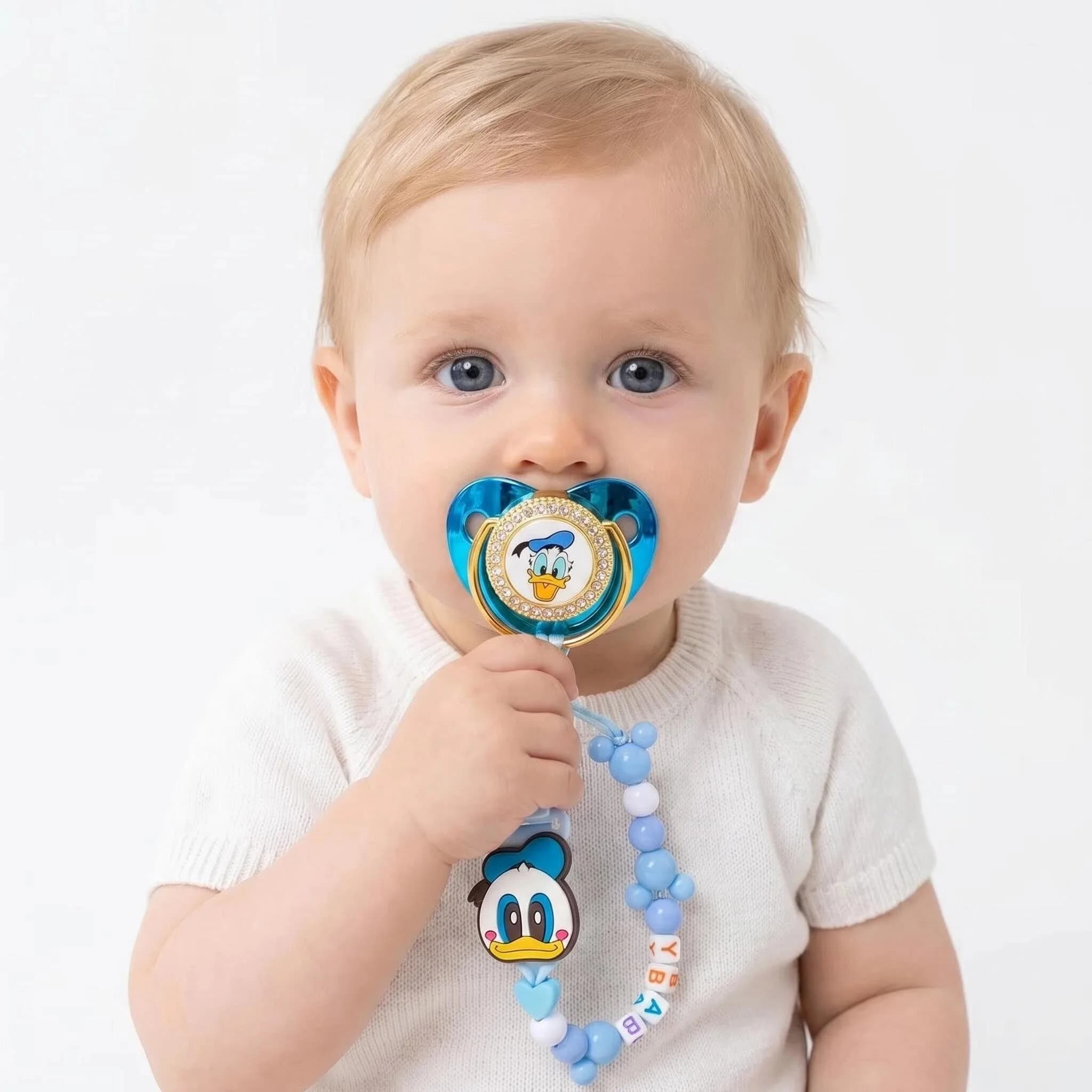 Donald Duck Print sales baby pacifier and personalized letter pacifier clip Silicone baby pacifier Glitter newborn teaser 0-24M