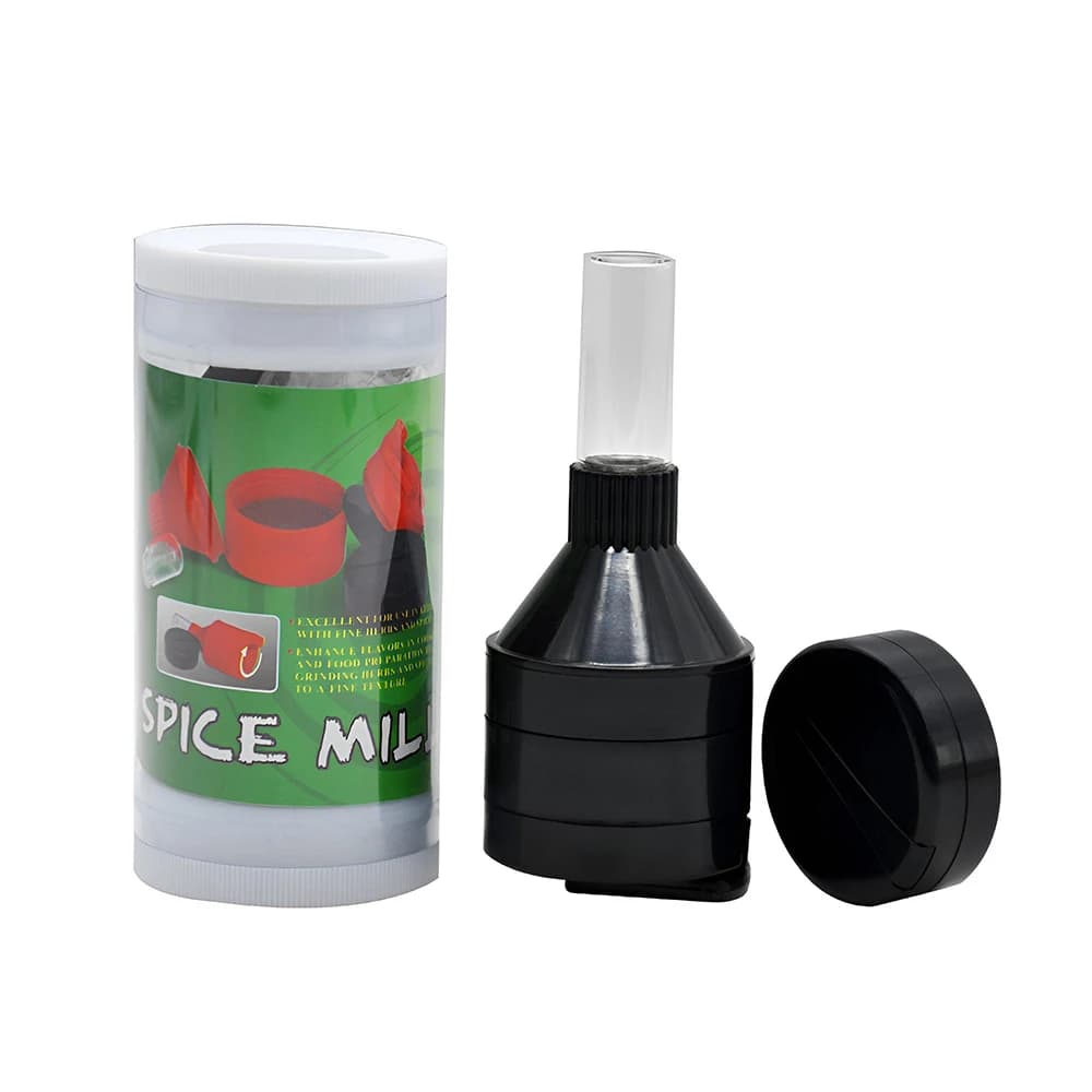 Contenitore per bottiglia per alimenti con imbuto per mulino per spezie a manovella in polvere di plastica manuale da 43 mm