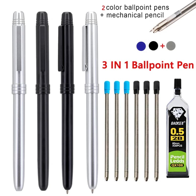 8pcs/set Creative 3 In 1 Multifunctional Ballpoint Pens Set, 1.0mm Pen Refill and 0.5mm Automatic Pencil School Writing Supplies