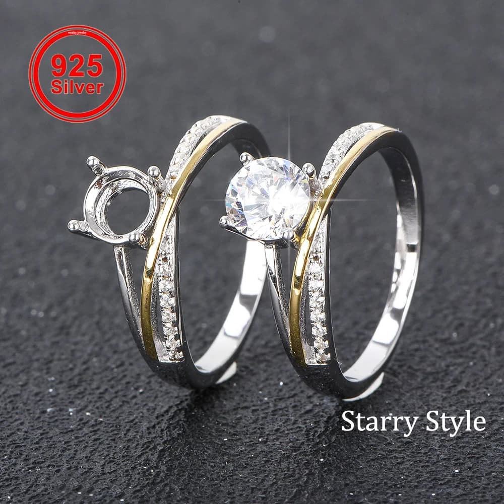 S925 Sterling Silver Starry Ring Base, Adjustable Blank Setting for 6-6.5mm Stones, DIY Women’s Jewelry Making Supplies