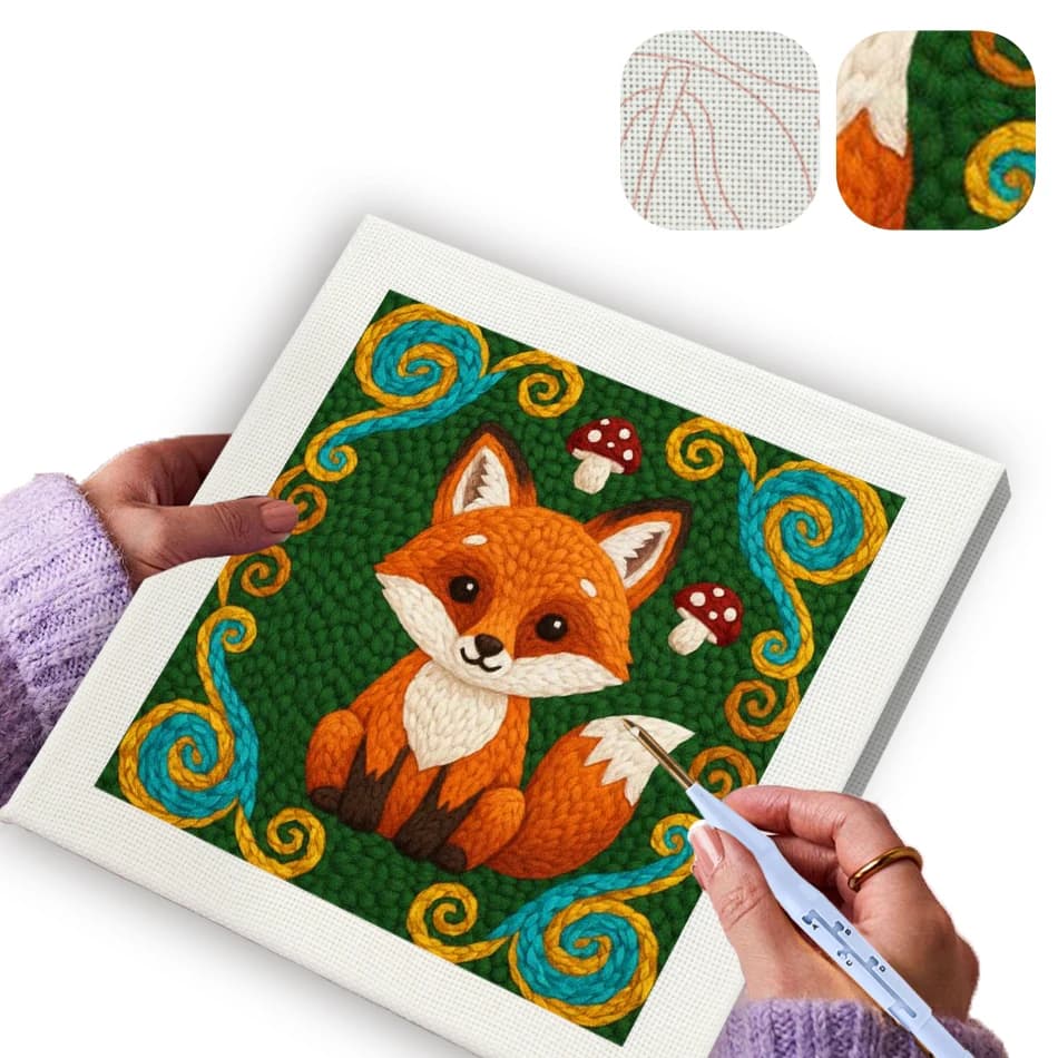 GATYZTORY punch needle embroidery fox Yarn Whimsical Embroidery 25x25cm wooden embroidery hoops Sewing diy kit Dopamine Decor
