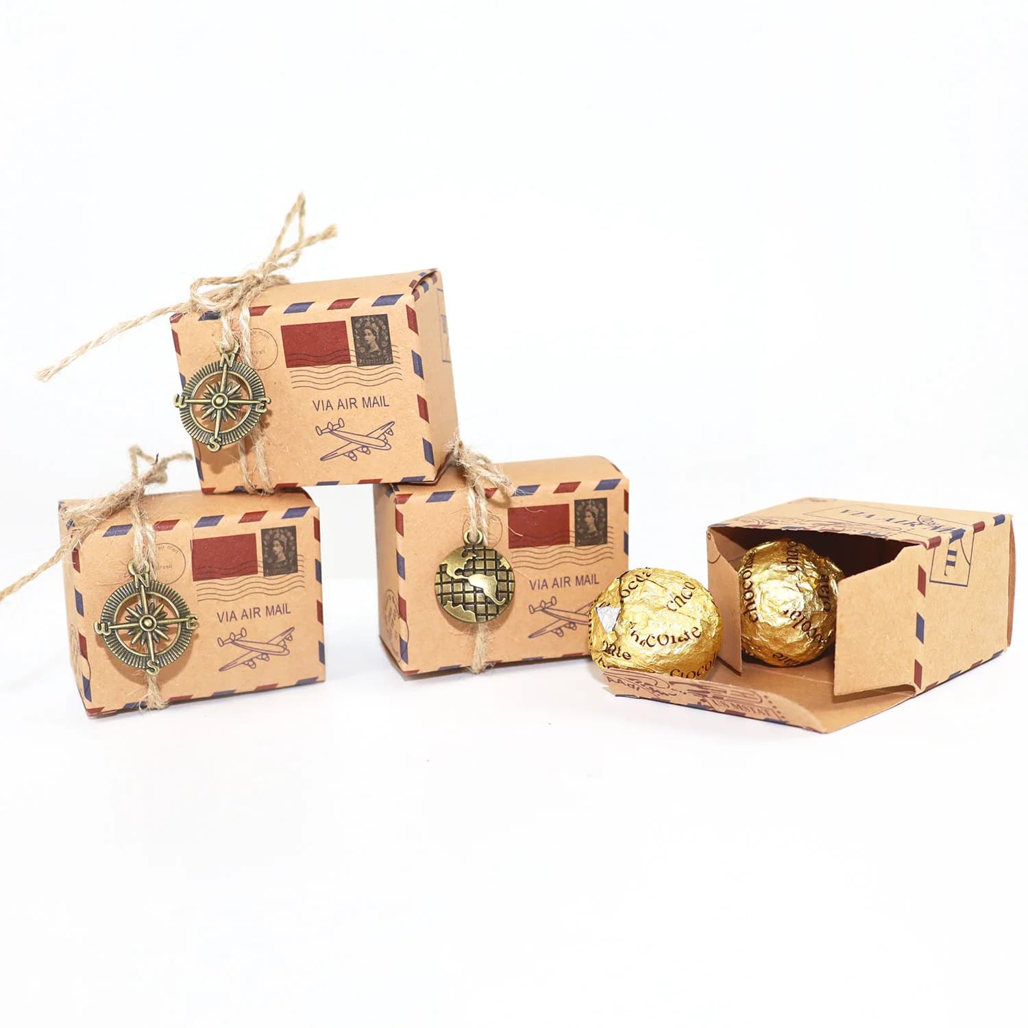 10/20pcs Mini aereo Air Mail Scatole regalo da viaggio con corda di canapa Bussola Tag Confezione regalo di nozze Bomboniere per feste di compleanno
