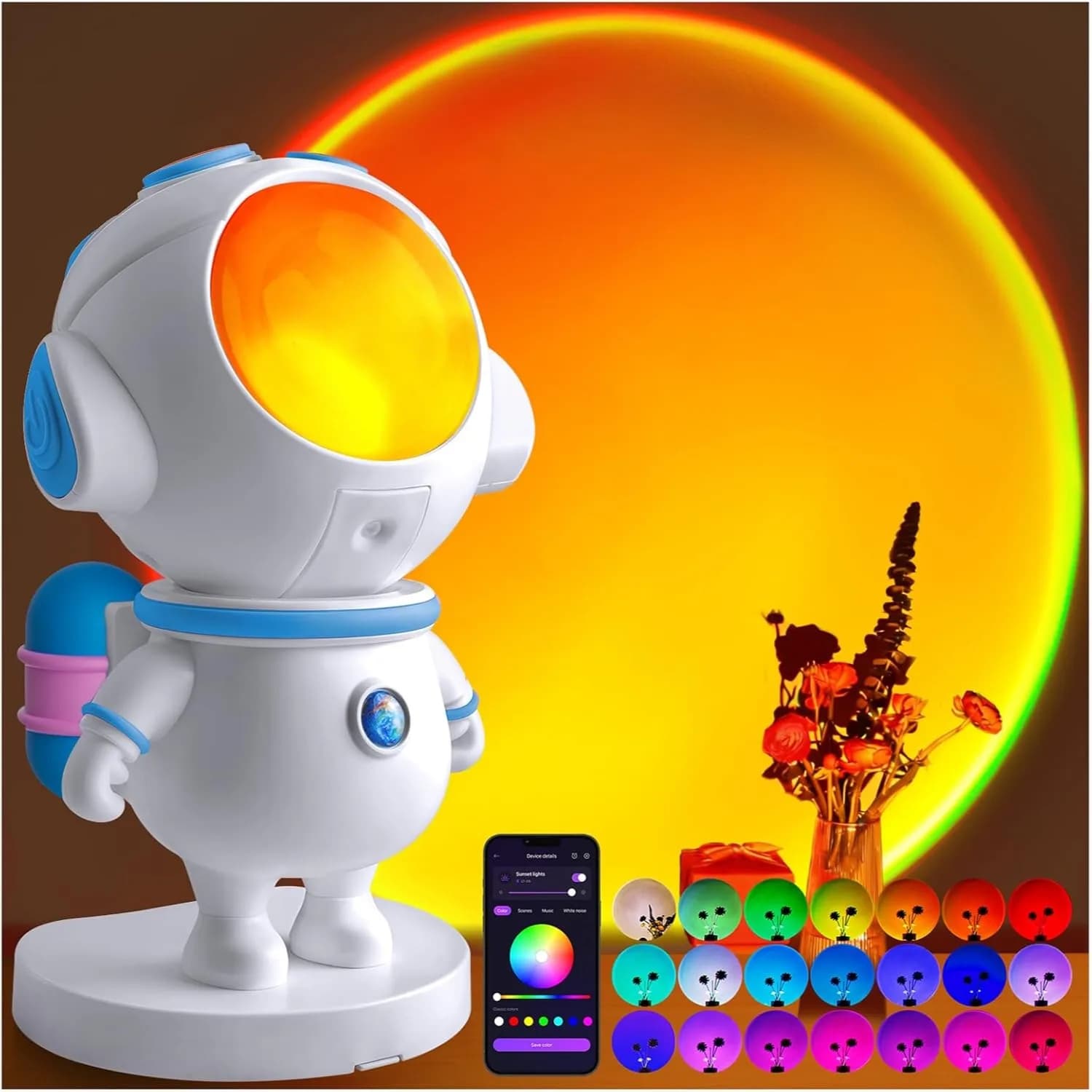 Proiettore Lampada Tramonto Astronauta, 720 ° Luce Notturna LED RGB Magnetica Rotante con Controllo APP Intelligente, Decorazione Estetica per la Stanza