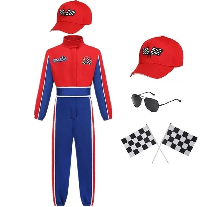 Race Car Driver Costumes Carnival s Racer Jumpsuit with Car Cap Sunglasses Halloween Costume Cool Streewear