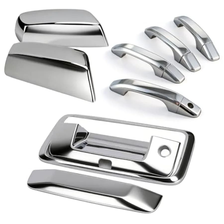 Chrome Door Handle Covers+Top Half Mirror Covers+Tailgate Cover with Camera Hole Compatible with Chevrolet Silverado GMC Sierra