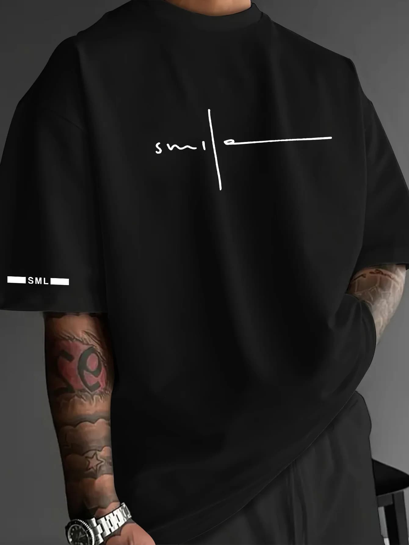 Printed T-shirt for Men New Summer Fashion Minimalist Smile Line Printed Tee Machine Washable S-XXL