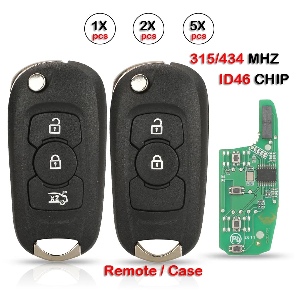 jingyuqin Telecomando/custodia per chiave auto 2/3 pulsanti 315 434MHZ ID46 Flip per Opel Astra K Vauxhall Buick Verano Excelle GT EXCELLEGT