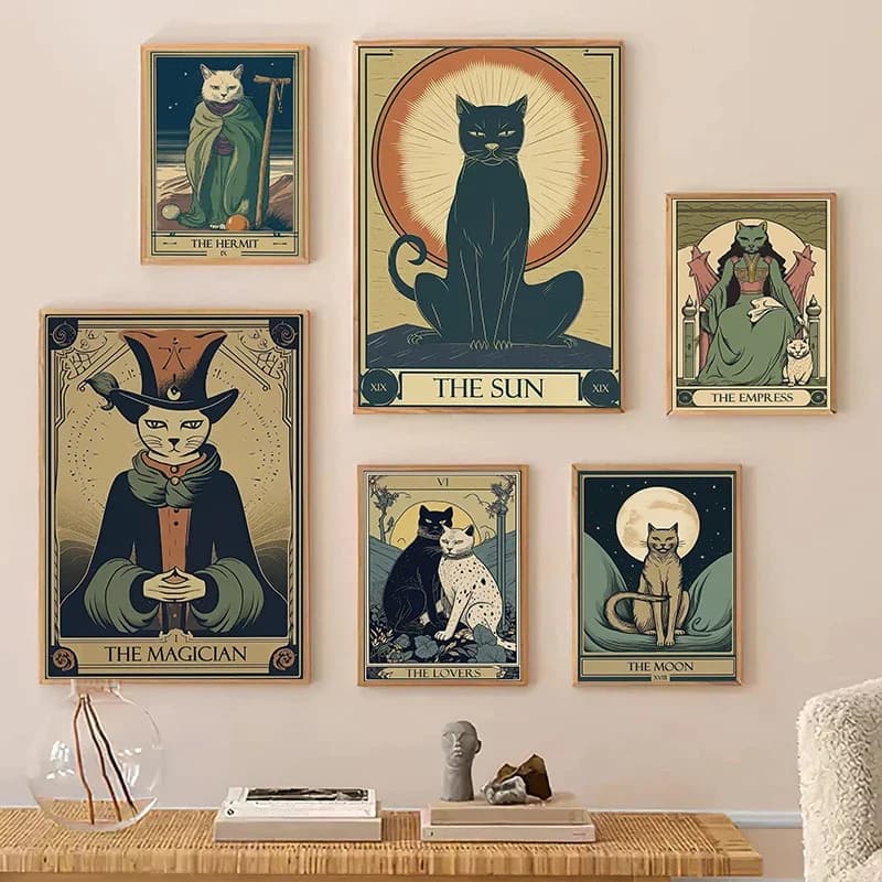 Poster con Carte dei Tarocchi a Tema Gatto, Stile Boho e Magico, Regali per Amanti dei Gatti, Quadri da Parete, Pittura Diamantata, Decorazioni per Soggiorno e Camera da Letto