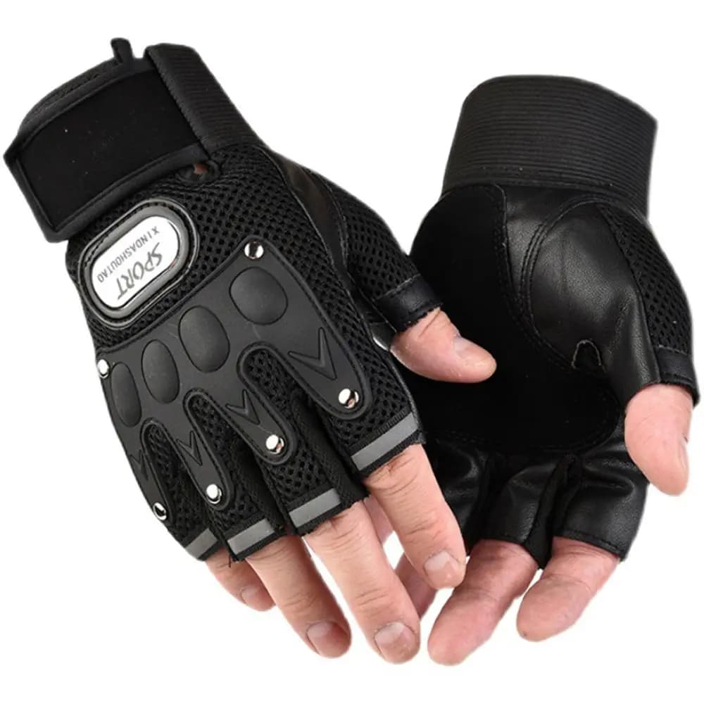 Men Fitness Cycling Half Finger Anti-Slip Palm Breathable Riding Gloves Fingerless Gloves PU Leather Bicycle Gloves