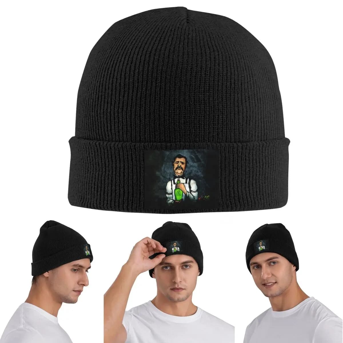 Bottiglia verde Chartreuse Pittura a olio Bevanda Calda berretto lavorato a maglia Cappello invernale lavorato a maglia Cofano Skullies Berretti Berretti Hip Hop per unisex