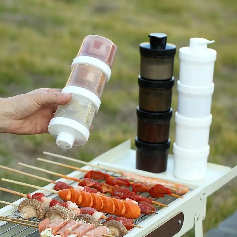 Set Portatile per Spezie da Campeggio, Bottiglia per Olio da Picnic, Bottiglia per Condimenti da Barbecue, Combinazione di Contenitori Durevoli in Plastica per Cucina