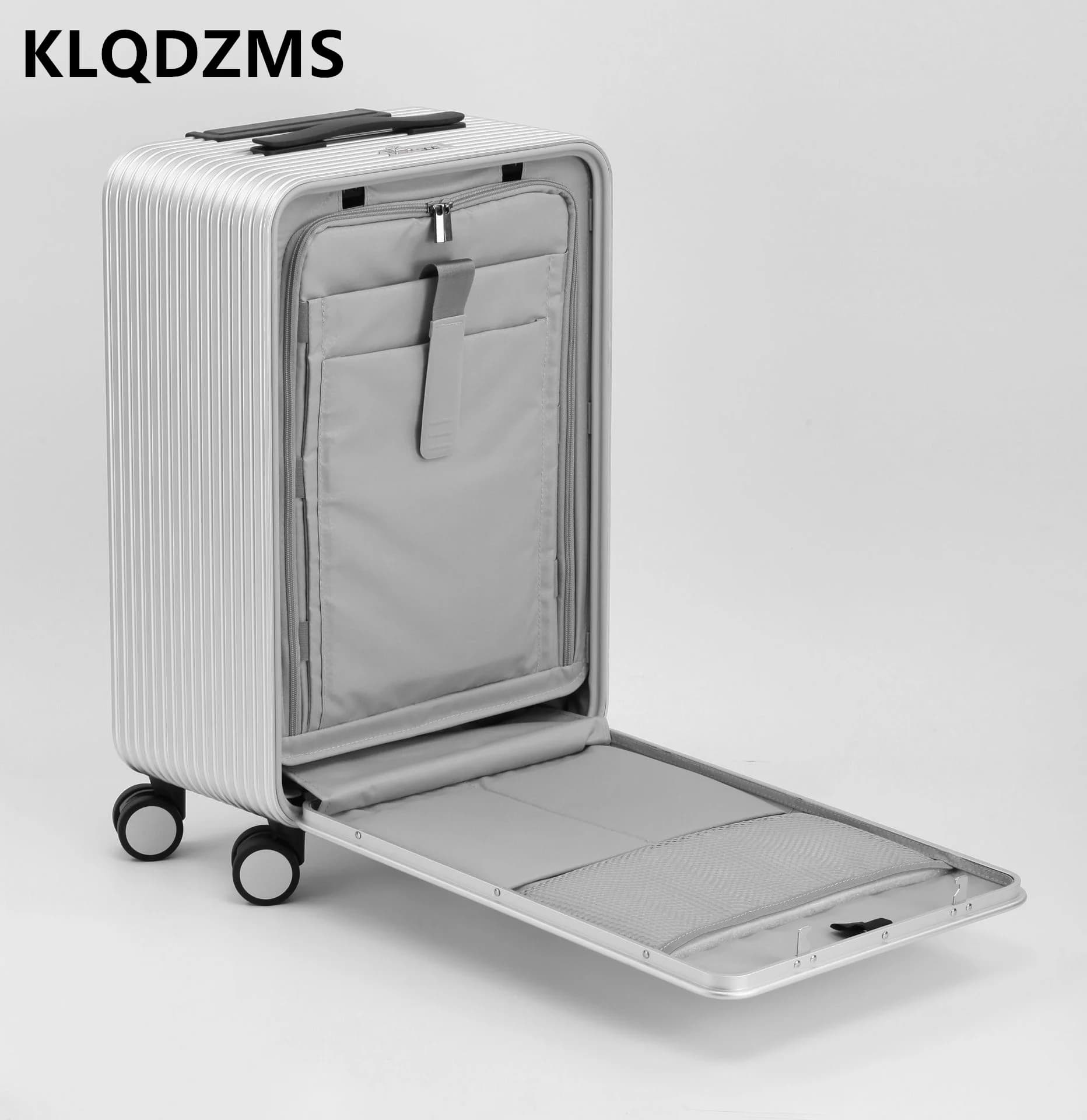 KLQDZMS Luggage All Aluminum Magnesium Alloy Boarding Box Business Trolley Case 17"20"24 Inch Front Opening Laptop Suitcase