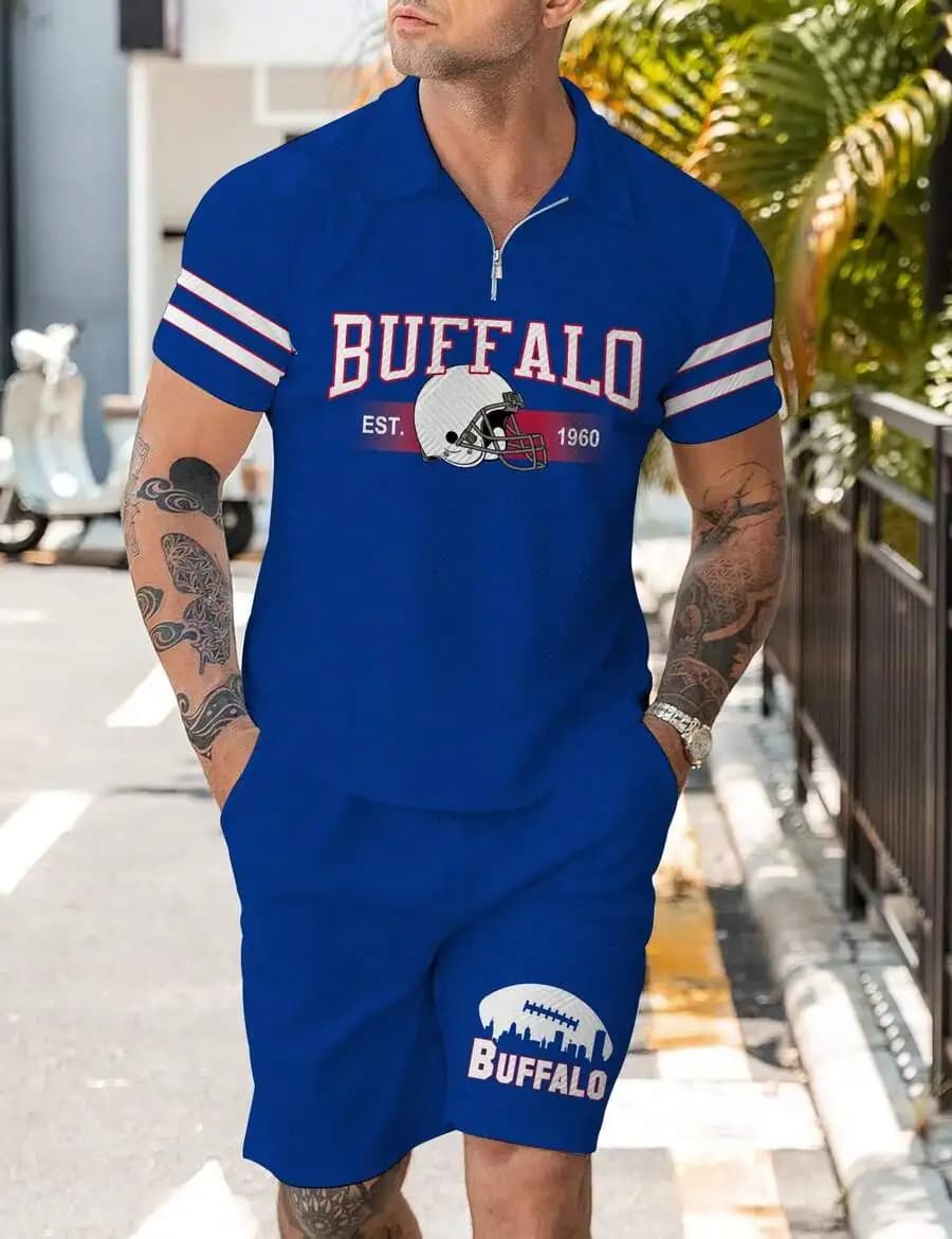 Mens Buffalo Football Shirt And Shorts Set Casual Summer Outfit