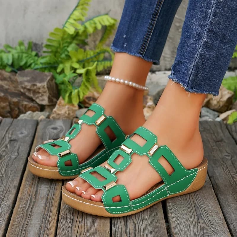 Women's Fashionable Buckle-strapped Slip-on Sandals - New Season Comfortable Arch-supporting Sandals