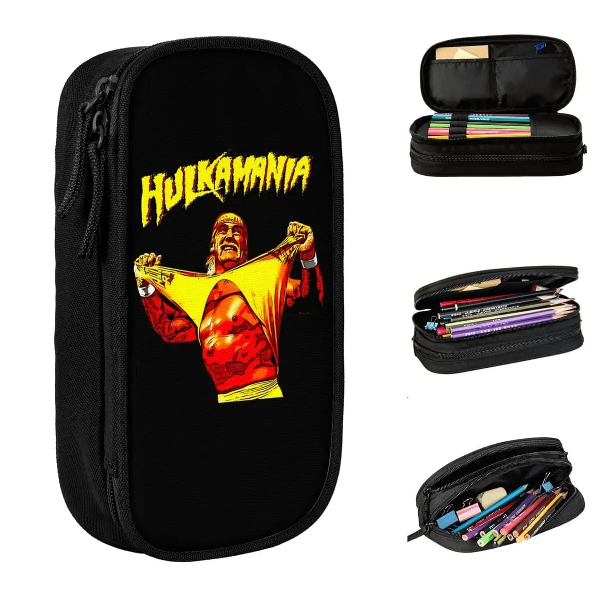 Classico Hulkamania Hulk Hogan Retro Comics Astucci per matite Astucci per penne per studenti Borsa grande per ufficio Regalo di cancelleria
