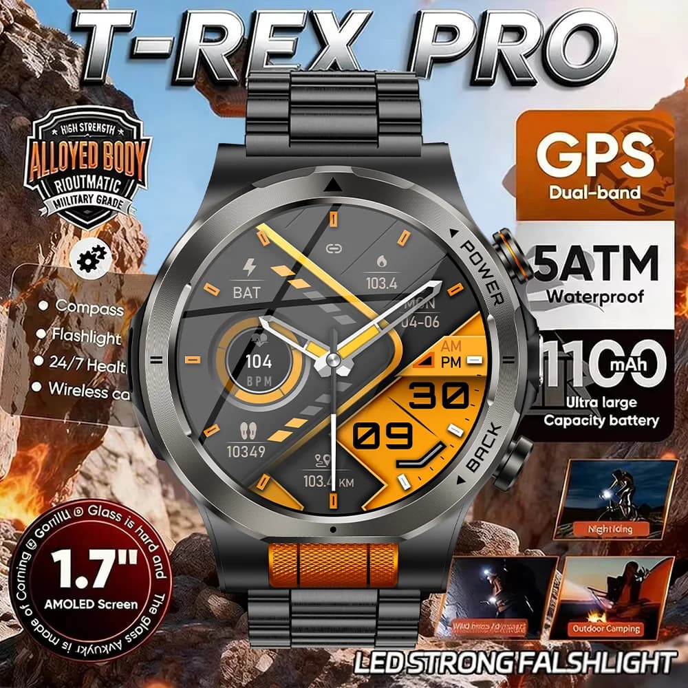 T-REX 3 Smartwatch Militare da Uomo, Batteria Ultra Resistente da 1000mAh, Impermeabile 10ATM, Chiamate HD, 170+ Modalità Sportive, Torcia LED