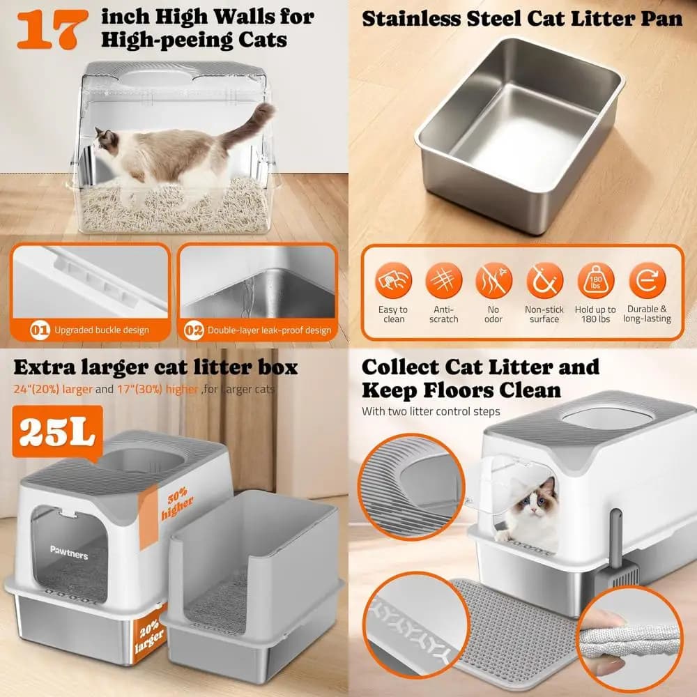 Lettiera per Gatti in Metallo Extra Large Chiusa con Coperchio Rimovibile, Paletta e Tappetino - Controllo Odori, Ingresso Frontale, Uscita Superiore, Facile da Pulire