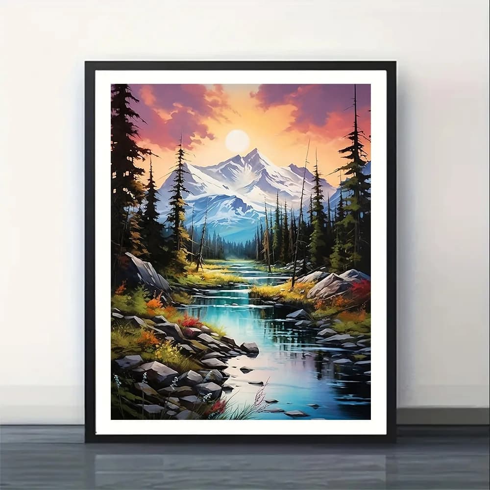 Diamond Painting Set, Dusk and Stream Scenery Patterns, Round Diamond Full Diamond Art, Multiple Specifications to Choose from