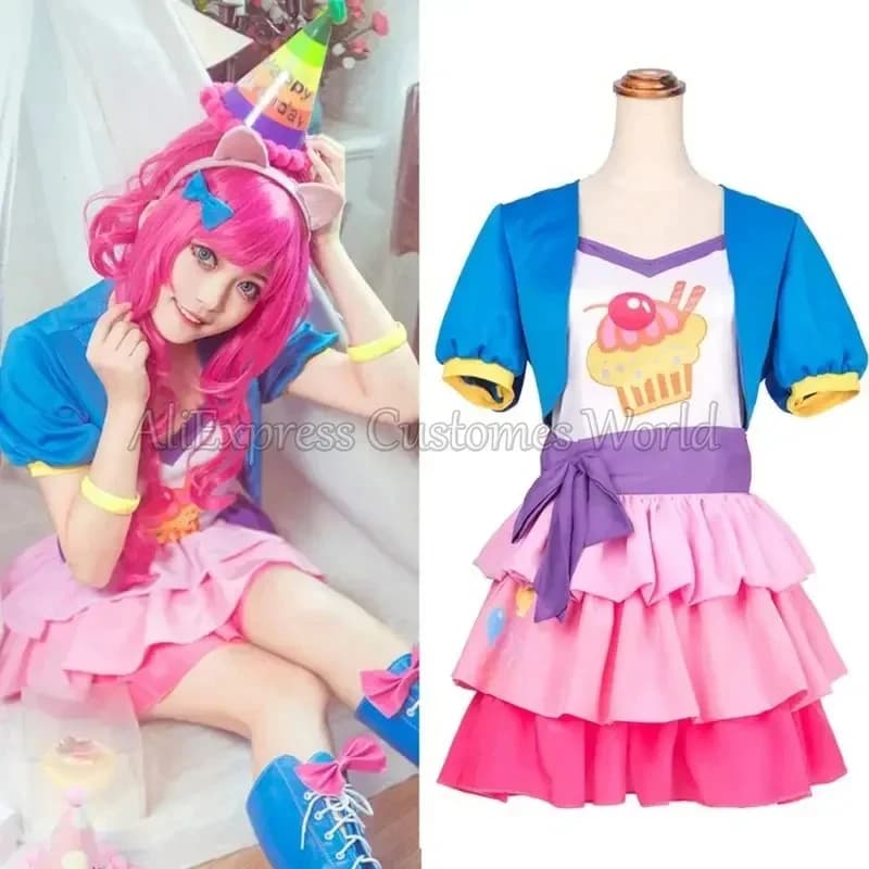 ❤ 2026 ★ Costume Cosplay Anime Little Pony Pinkie Pie, Adorabile Abito da Principessa, Uniforme per Feste di Halloween e Natale ❤